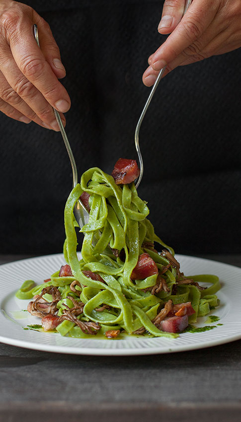 CHANGLES Y PANCETA EN PASTA VERDE - Enoturismo Chile